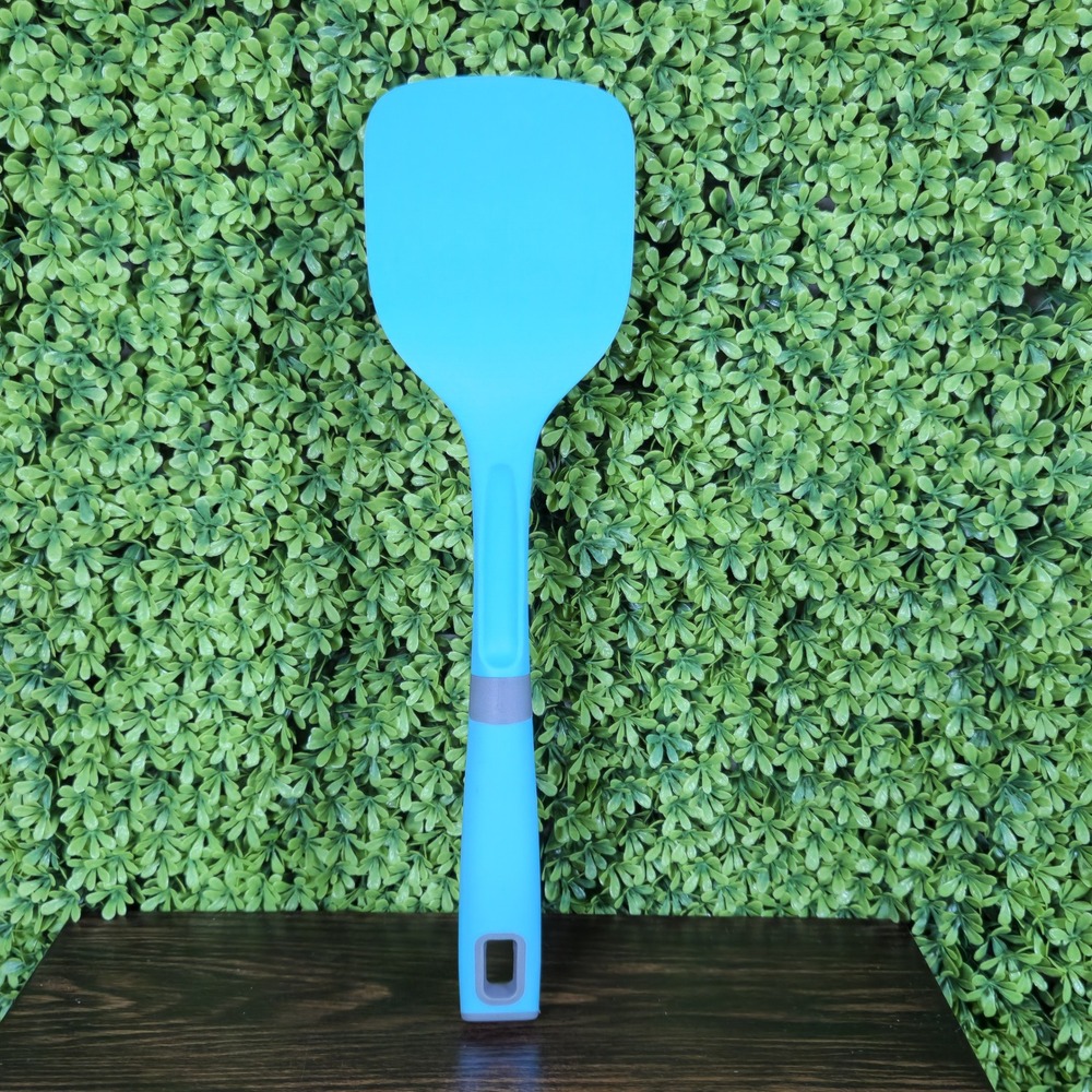 Tasty Blue Silicone Wide Head Spatula Turner Grey Soft Grip Handle Kitchen Tool